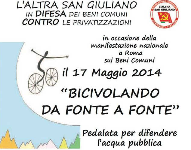 Il 17 maggio “L’altra San Giuliano” organizza una pedalata per difendere l’acqua