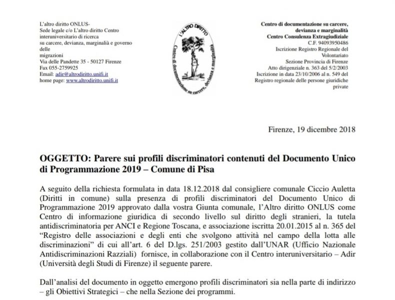 A Pisa un nuovo caso Lodi. Pesanti profili discriminatori nel Documento Unico di Programmazione.