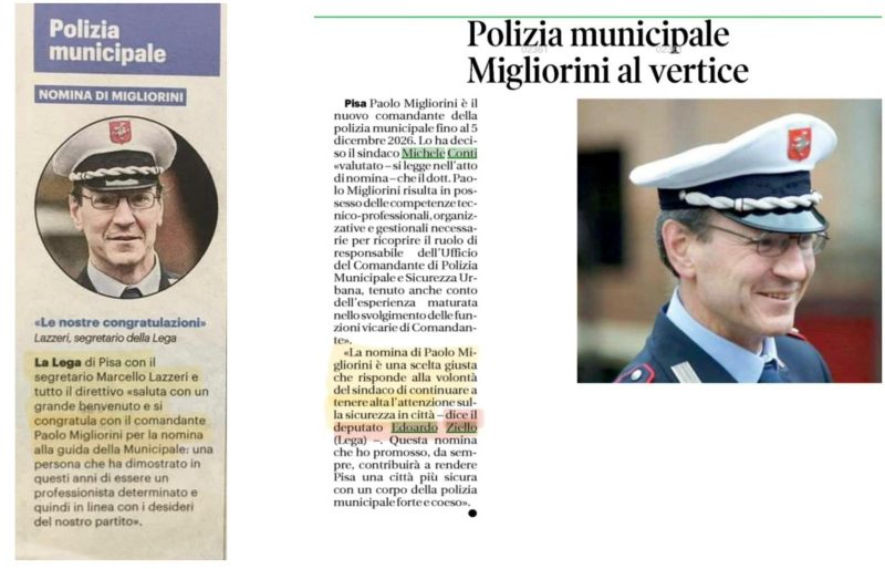 Polizia Municipale: noi vogliamo andare in fondo. In quali forme Ziello “ha promosso” la nomina di Migliorini?